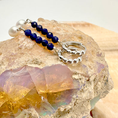 Beaded Drop Huggie | Pearl & Sodalite