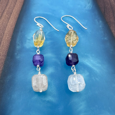Gemstone Statement Dangle - Trio Earrings
