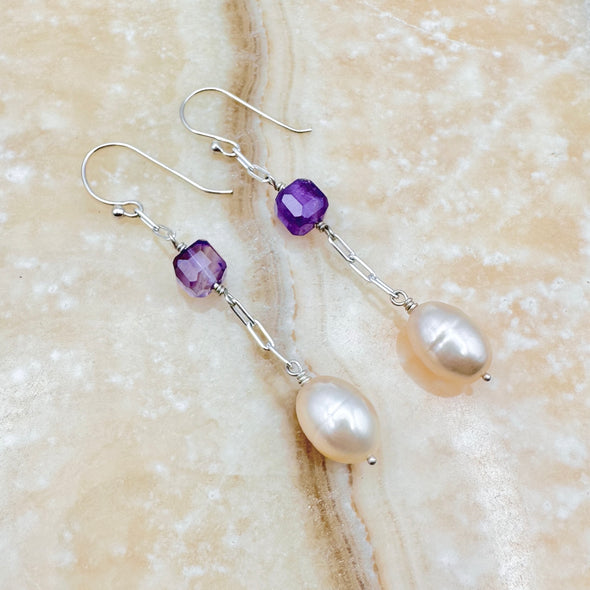 Amethyst Pearl Dangles