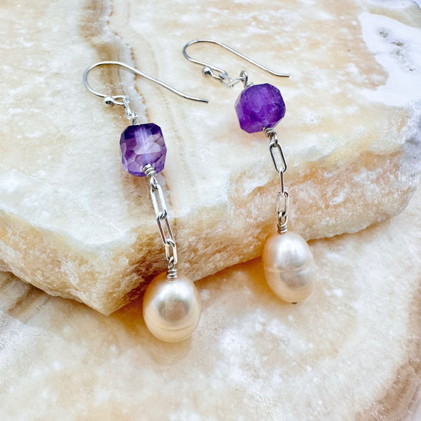 Amethyst Pearl Dangles