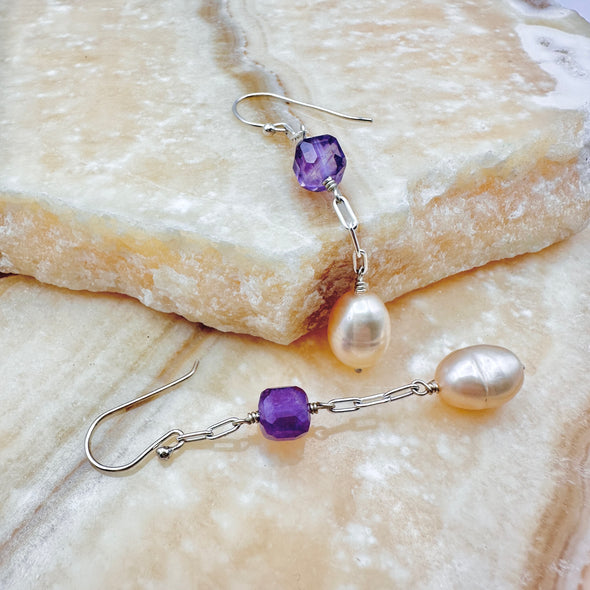 Amethyst Pearl Dangles