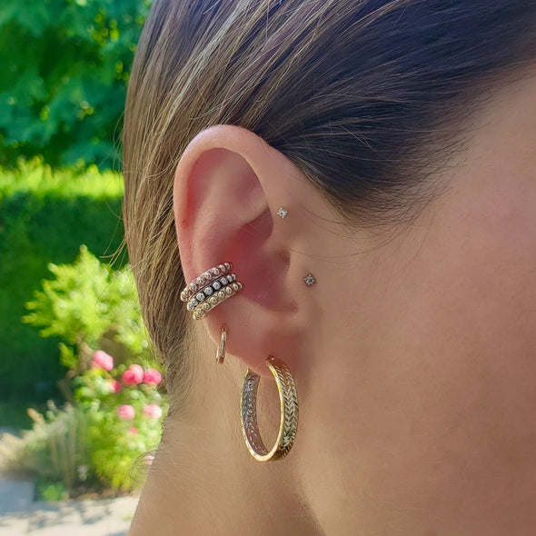 Beaded Rose Gold Ear Cuff - Solid 10K Gold